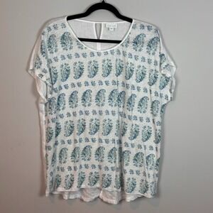 J.Jill Womens 100% Linen Blue White Paisley Lightweight Cap Sleeve Top SZ Large